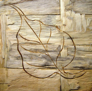 Leafy Wood Iv (Natures Imprint) by Somen Debnath, Original Mixed Media Abstract Painting on Wood, X-Small Square Wall Art