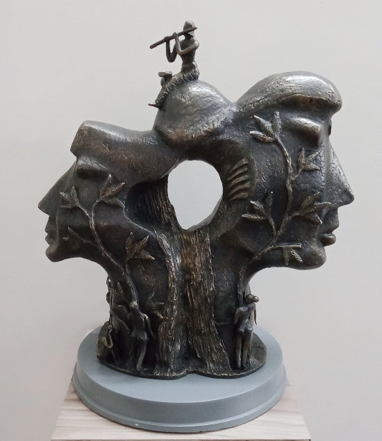 Leela' religious Bronze sculpture by artist Roy Chandan, 15x14 inch, on bronze