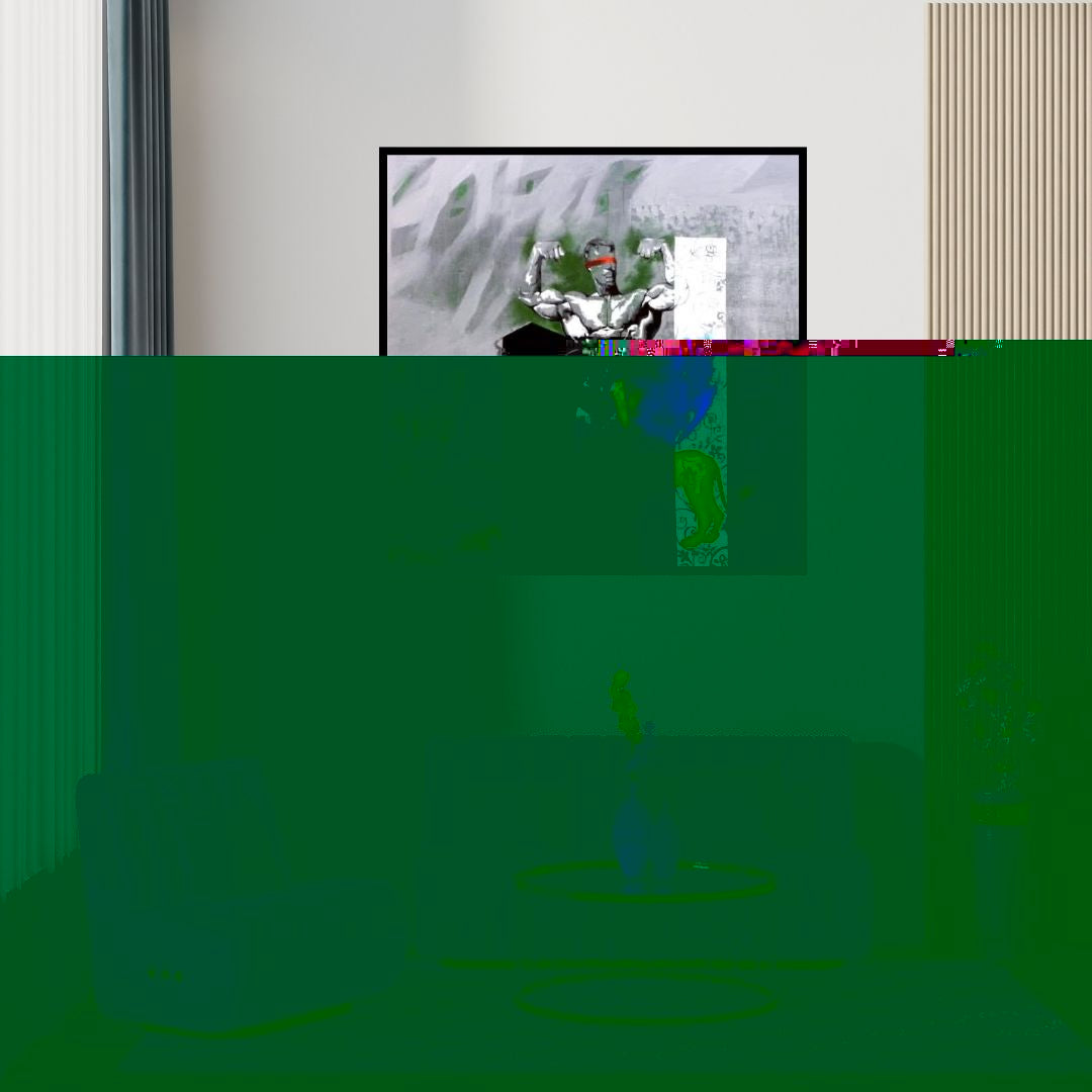 Preview of 'Leo The Great (Strength and Vision)' Painting by Pradip Sengupta shown on a wall in a furnished room.