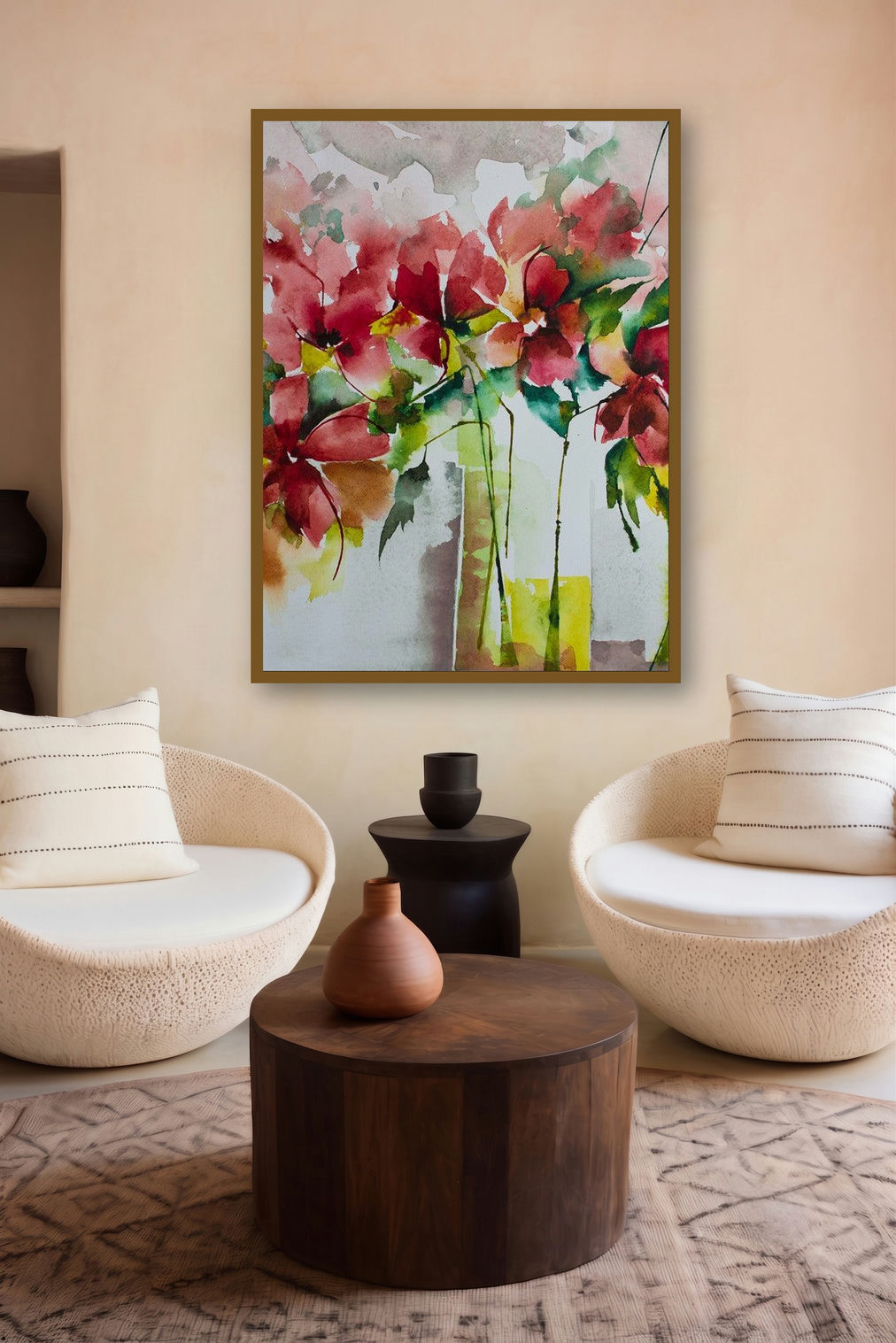 Les Marivaudages De Garance (Ruby artist Radiance: A Floral Still Life) by artist Veronique Piaser-Moyen displayed in a Contemporary Exhibition gallery