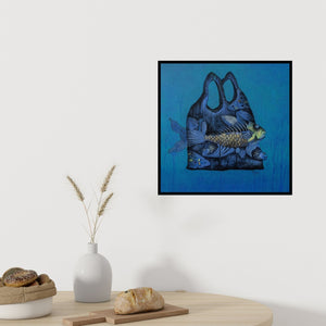 In-situ view of Pooja Mhatre's 'Life (Suffocating Sea)' painting in a room