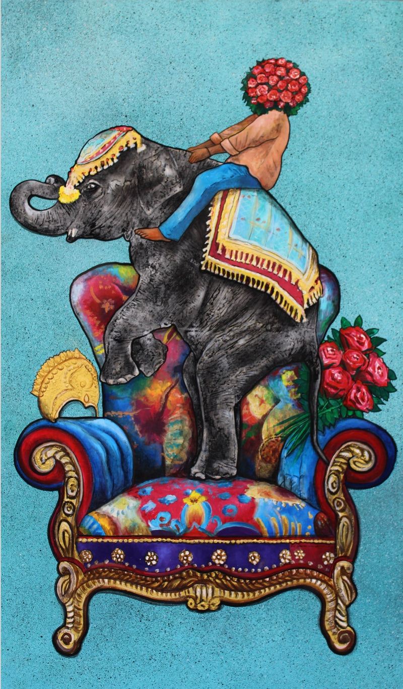 Life Of Hope And Harmony 2' contemporary acrylic-charcoal painting by artist Gangu Naidu Pv, 40x24 inch, on canvas