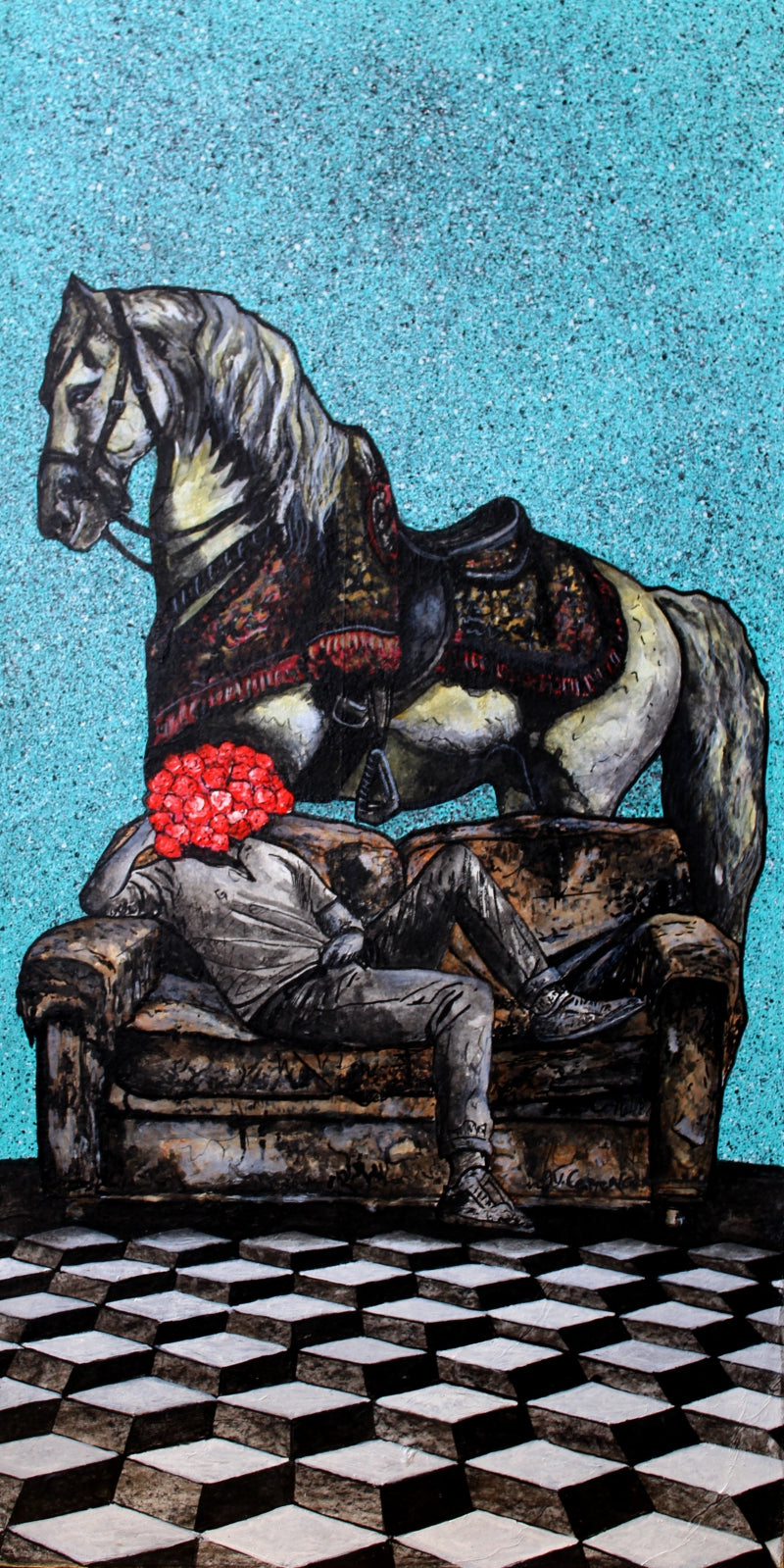 Life Of Hope And Harmony 3' contemporary acrylic-charcoal painting by artist Gangu Naidu PV, 24x12 inch, on canvas