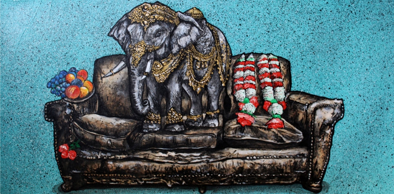 Life Of Hope And Harmony 5' animals acrylic-charcoal painting by artist Gangu Naidu PV, 12x24 inch, on canvas