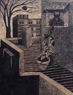 Figurative acrylic painting titled 'Life In The Lockdown', 40x30 inches, by artist Neeraj Khandka on Canvas