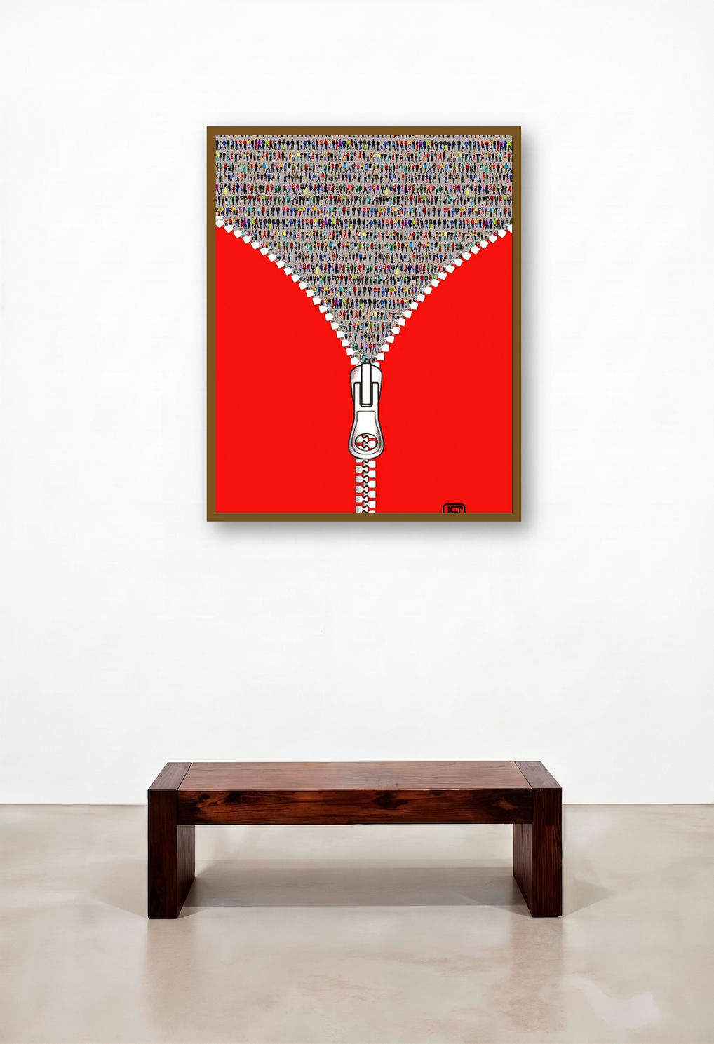 Life Jacket (The Unzipped Crowd) by artist Amarnath Sharma displayed in a Luxury Lounge