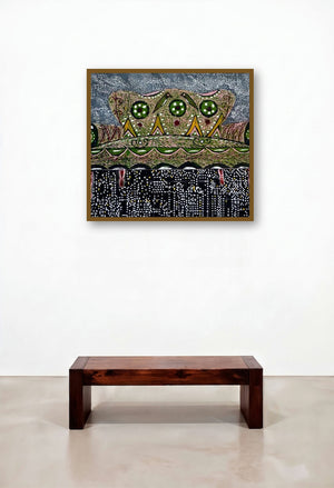 Life Of Kutch Iii by artist Amit Lodh displayed in a Mid-Century Modern Reception Area