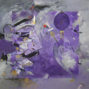 Life Of Panchali (City of Dreams) by Sunil Bambal, Original Acrylic Abstract Painting on Canvas, Medium Square Wall Art
