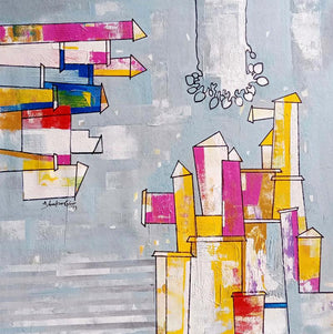 Cityscape acrylic painting titled 'Life Of Village 9', 24x24 inches, by artist Shankar Lohar on Canvas