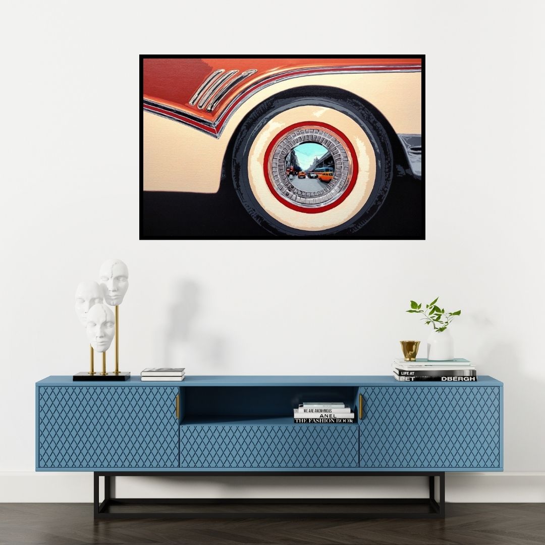 Preview of 'Life Wheel 17 (A World Within)' Painting by Sujit Karmakar shown on a wall in a furnished room.