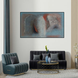 Sanju Jain's 'Light (A Celestial Encounter)' painting visualized above a sofa in a contemporary room.