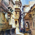 Cityscape watercolor painting titled 'Light And Shadow Play On Jailsalmer', 15x10 inches, by artist Gulshan Achari on Paper