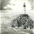 Lighthouse' landscape mixed-media drawing by artist Ninoshka Dias, 17x12 inch, on paper