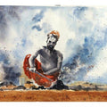 Figurative watercolor painting titled 'Lighting Fire', 20x14 inches, by artist Soven Roy on Paper