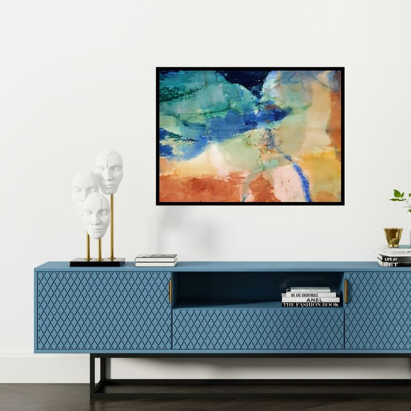 Preview of 'Line Of Control (Abstract Landscape)' Painting by Sajal Sarkar shown on a wall in a furnished room.