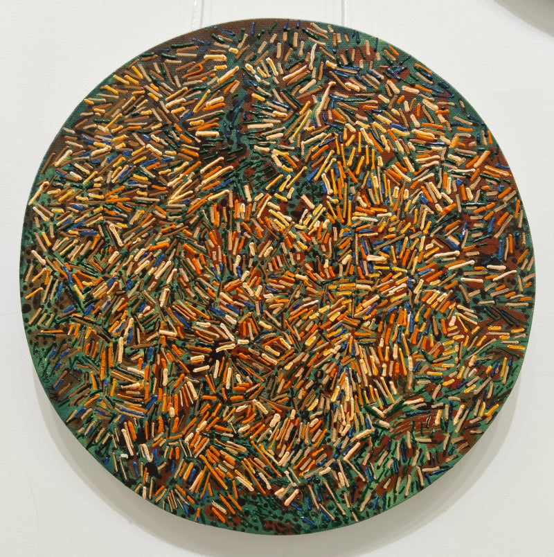 'Lines Stories' abstract acrylic painting by artist Aditi Chakravarty, 24x24 inch, on canvas