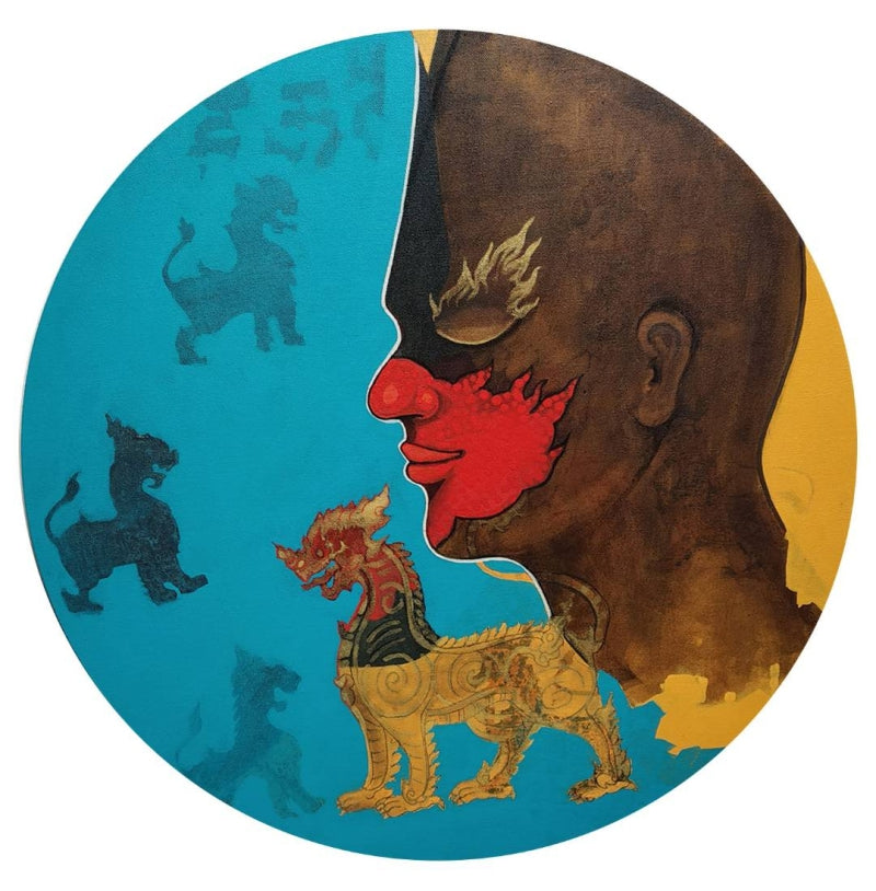 Lion' contemporary acrylic painting by artist Chaitanya Ingle, 24x24 inch, on canvas