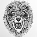 Animals pen drawing titled 'Lion 1', 15x11 inches, by artist Kushal Kumar on Paper