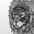 Animals pen drawing titled 'Lion Mask 1', 11x15 inches, by artist Kushal Kumar on Paper
