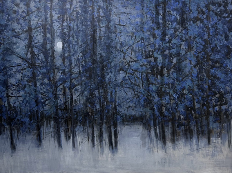 The Listening Moon' nature acrylic painting by artist Vinita Sadarangani, 36x48 inch, on canvas