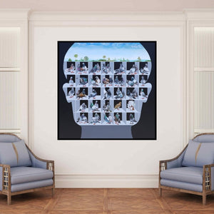 In-situ view of Mangesh Kapse's 'Lockdown 1 (The Pigeon Fancier)' painting in a room