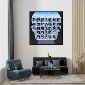 Preview of 'Lockdown 1 (The Pigeon Fancier)' Painting by Mangesh Kapse shown on a wall in a furnished room.