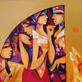 'Lockdown Diaries 4' figurative acrylic painting by artist Laxmi Mysore, 36x36 inch, on canvas