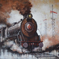 'Locomotives 5' transportation acrylic painting by artist Kishore Pratim Biswas, 33x48 inch, on canvas