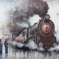 'Locomotives 6' transportation acrylic painting by artist Kishore Pratim Biswas, 33x44 inch, on canvas