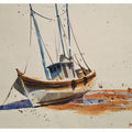 Other watercolor painting titled 'Lonely Boat', 14x10 inches, by artist Soven Roy on Handmade Paper