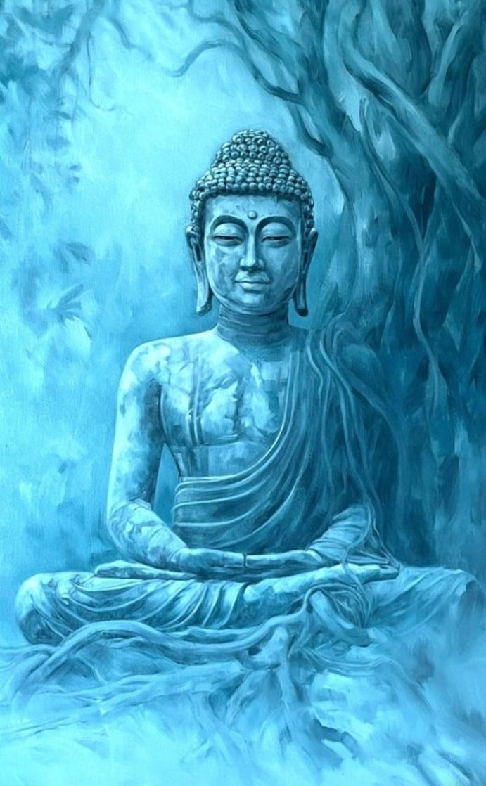 Lord Buddha 1' religious oil painting by artist Namdev M Patil, 60x35 inch, on canvas