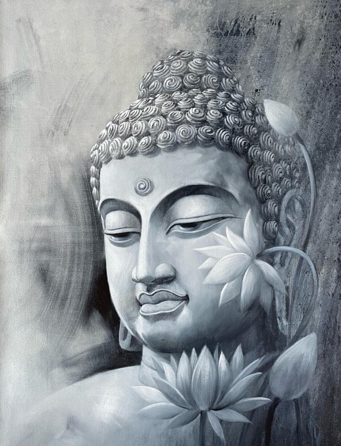Lord Buddha 2' religious oil painting by artist Namdev M Patil, 60x35 inch, on canvas