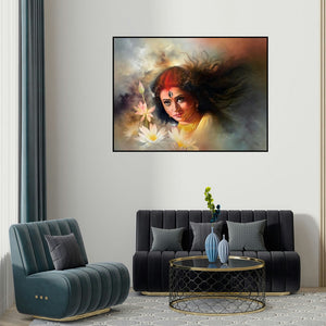 'Lord Durga' painting by Amit Bhar shown on a wall in a furnished room.