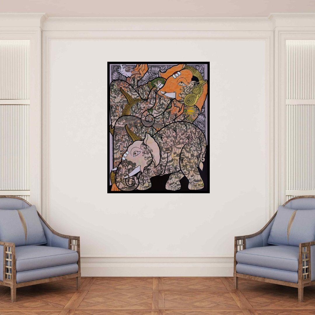 In-situ view of Ramesh Gorjala's 'Lord Ganesh (Ganesha's Dual Form)' painting in a room