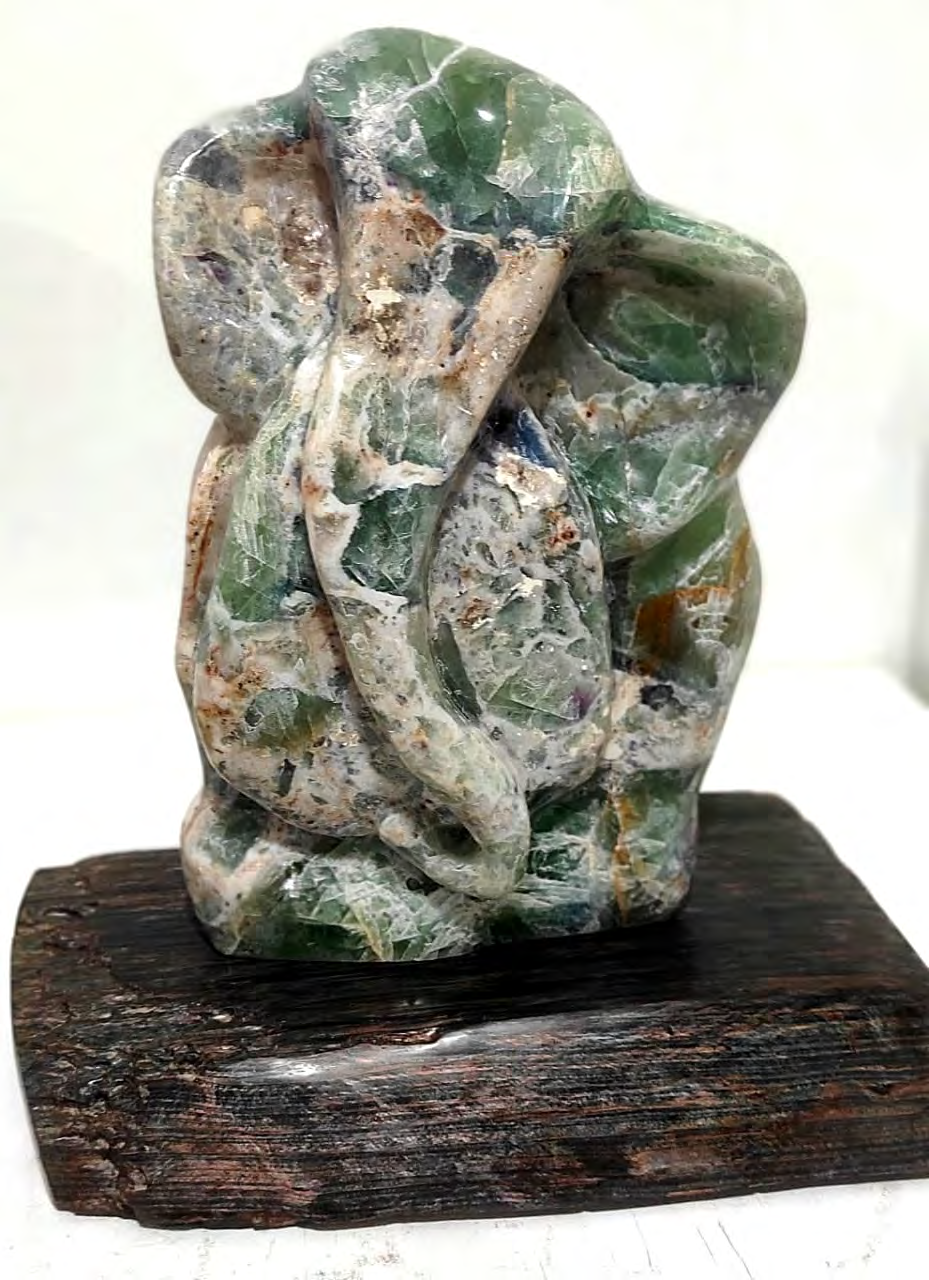 Lord Ganesha 11' religious Fluorite Gemstone sculpture by artist Rambali Prajapati, 14x9 inch, on fluorite gemstone