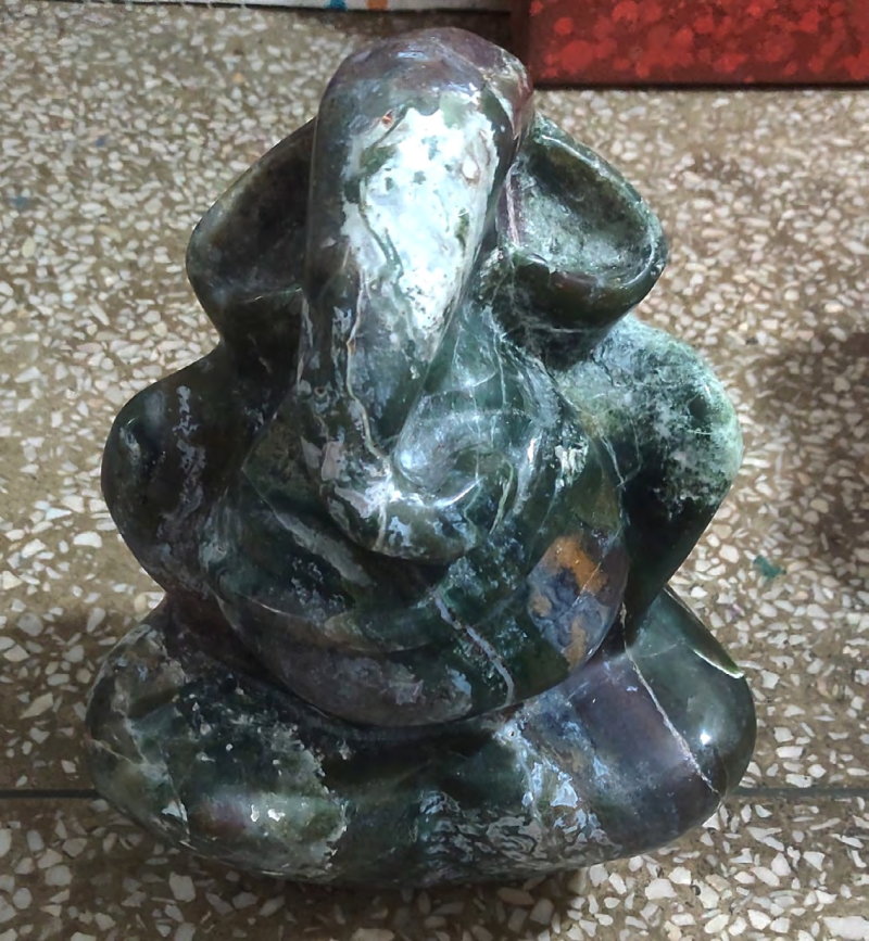 Lord Ganesha 11' religious Agate Gemstone sculpture by artist Rambali Prajapati, 12x10 inch, on agate gemstone