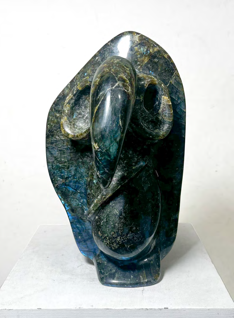 Lord Ganesha 13' religious Labradorite Gemstone sculpture by artist Rambali Prajapati, 13x8 inch, on labradorite gemstone