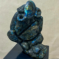 Lord Ganesha 15' religious Labradorite Gemstone sculpture by artist Rambali Prajapati, 16x11 inch, on labradorite gemstone