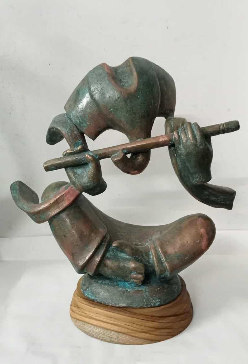 Lord Ganesha' religious Bronze sculpture by artist Dilip Paul, 16x12 inch, on bronze