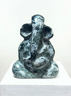 Lord Ganesha 2 by Rambali Prajapati, Original Religious Sculpture on Agate Gemstone, Small Vertical Sculpture
