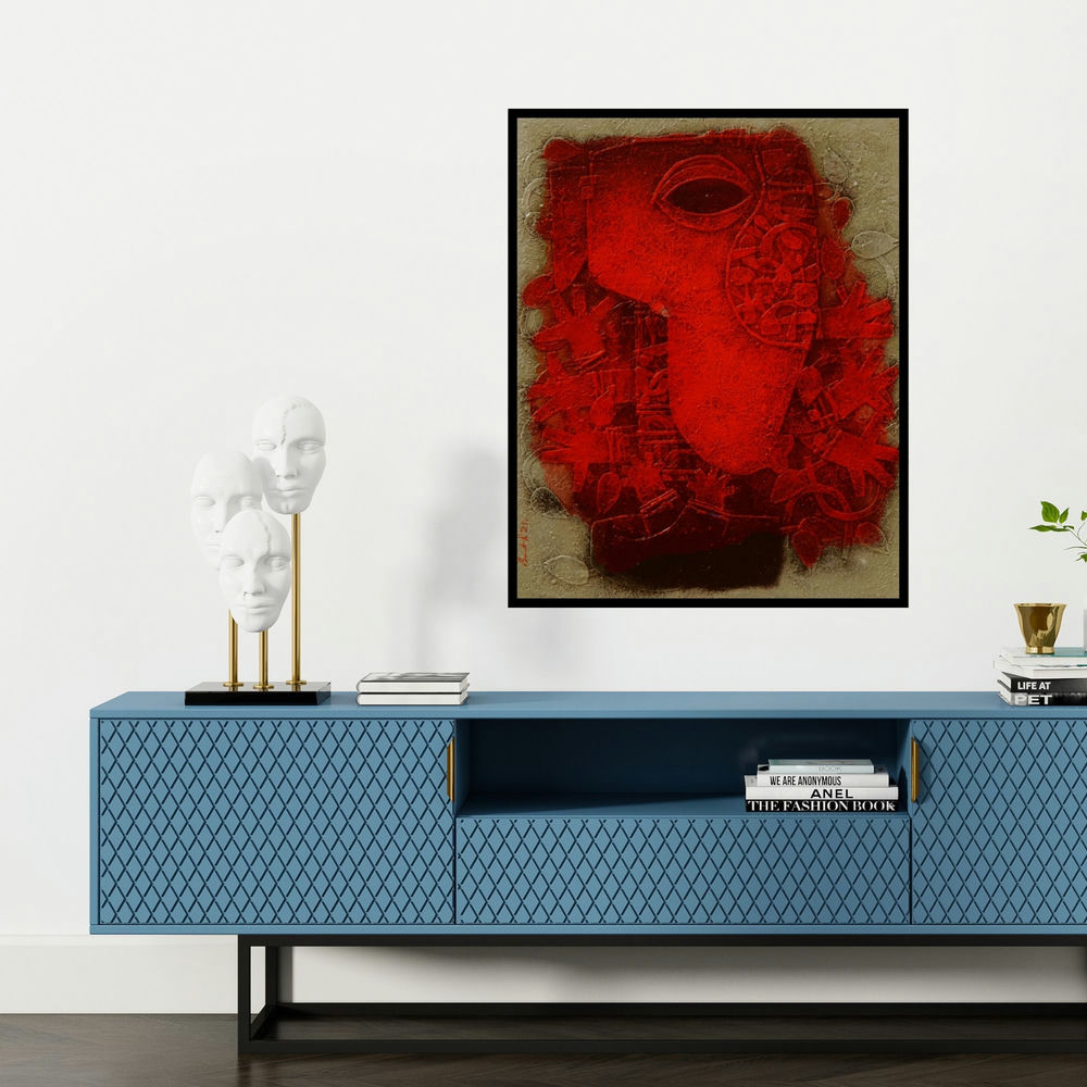 'Lord Ganesha (Hidden Divinity)' painting by Basuki Dasgupta shown on a wall in a furnished room.