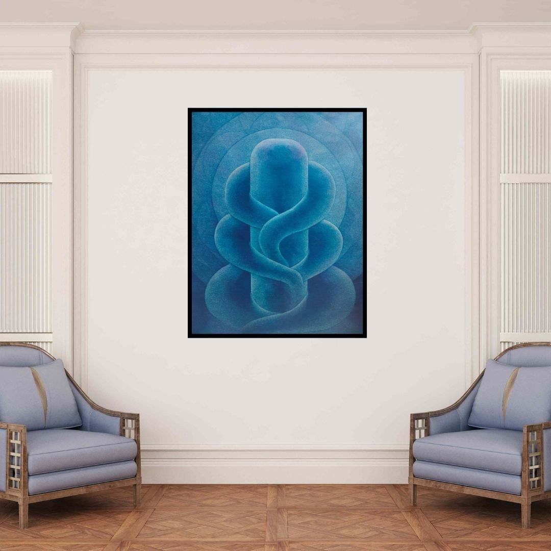 In-situ view of Hanumanth Devulapalli's 'Lord Ganesha (Shiva Lingam Abstract)' painting in a room