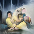 Religious oil painting titled 'Lord Ganesha', 42x34 inches, by artist Namdev Patil on Canvas