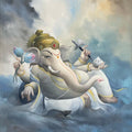 Religious oil painting titled 'Lord-ganesha', 44x36 inches, by artist Namdev M Patil on Canvas