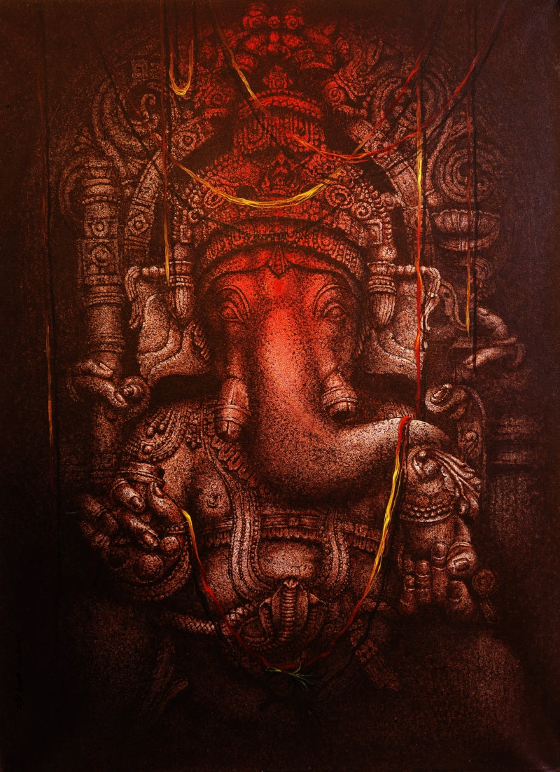 Lord Ganesha' religious acrylic painting by artist Palash Halder, 48x36 inch, on canvas
