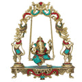 Religious handicraft titled 'Lord Ganesha On A Swing', 18x14x5 inches, by artist Brass Handicrafts on Brass