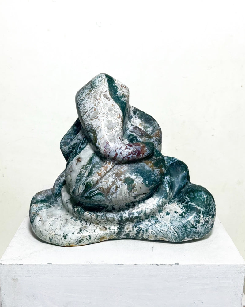 'Lord Ganesha Series 2' religious Agate Gemstone sculpture by artist Rambali Prajapati, 11x11 inch, on agate gemstone