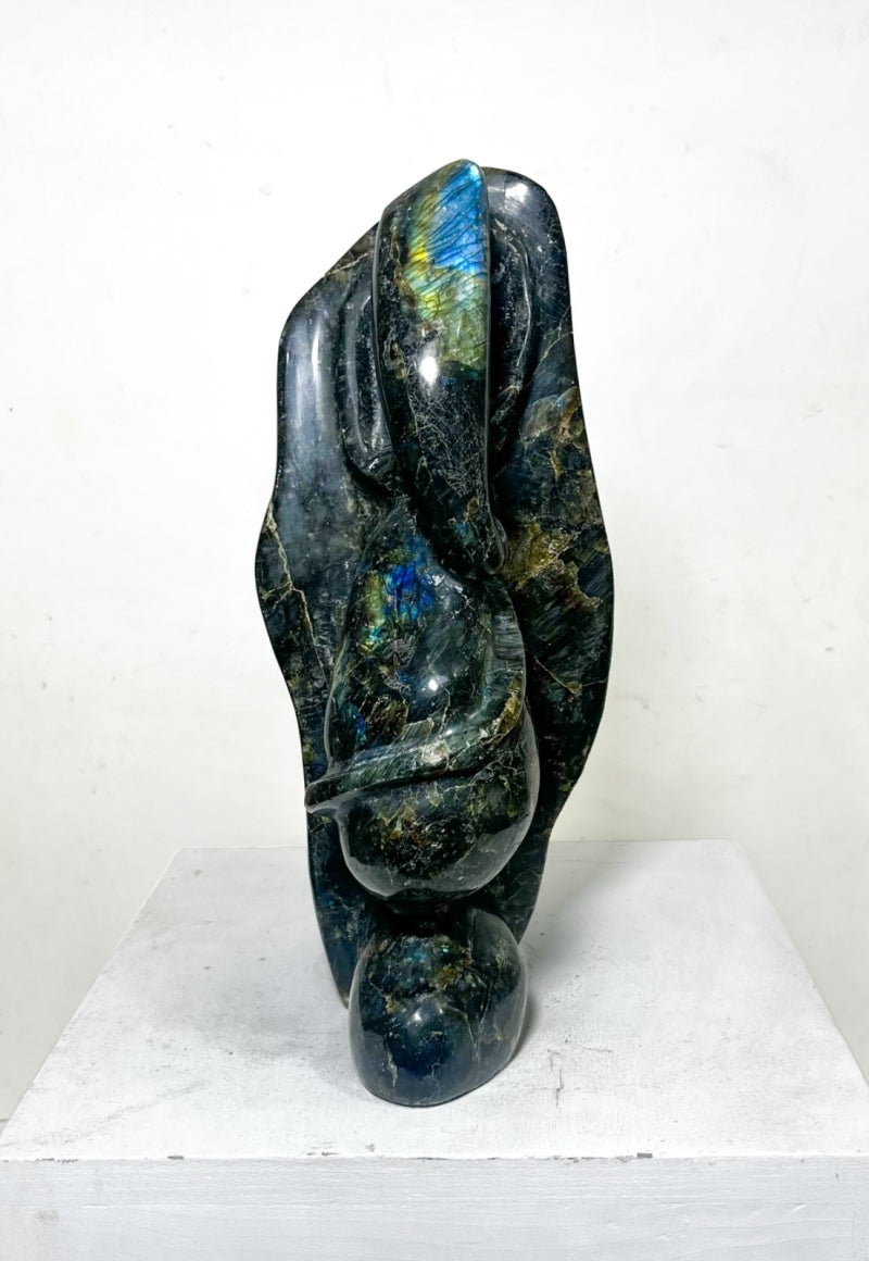 'Lord Ganesha Series 3' religious Agate Gemstone sculpture by artist Rambali Prajapati, 11x11 inch, on agate gemstone