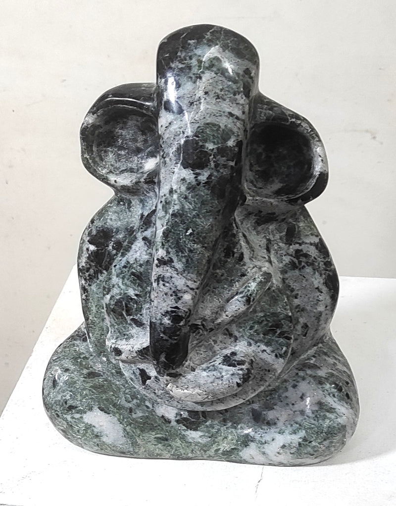 'Lord Ganesha Series 4' religious Agate Gemstone sculpture by artist Rambali Prajapati, 12x11 inch, on agate gemstone