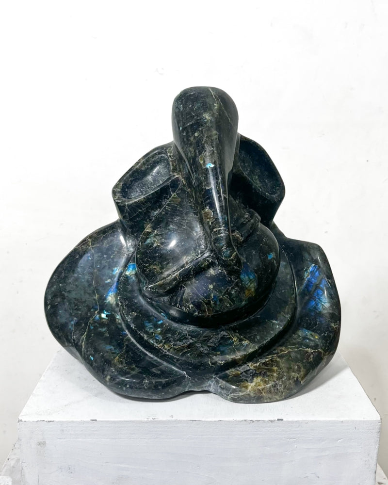 'Lord Ganesha Series 5' religious Agate Gemstone sculpture by artist Rambali Prajapati, 13x7 inch, on agate gemstone